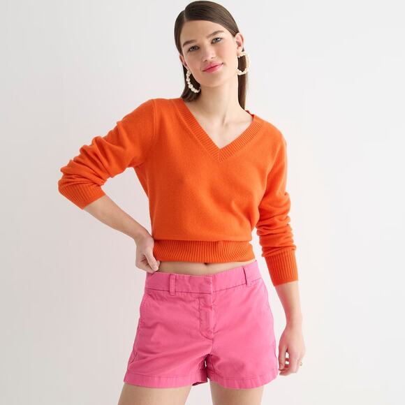 J.CREW 4" Stretch Chino Shorts Pink Cotton Blend Pockets High Rise Zip Sz 2 NEW - Picture 1 of 4